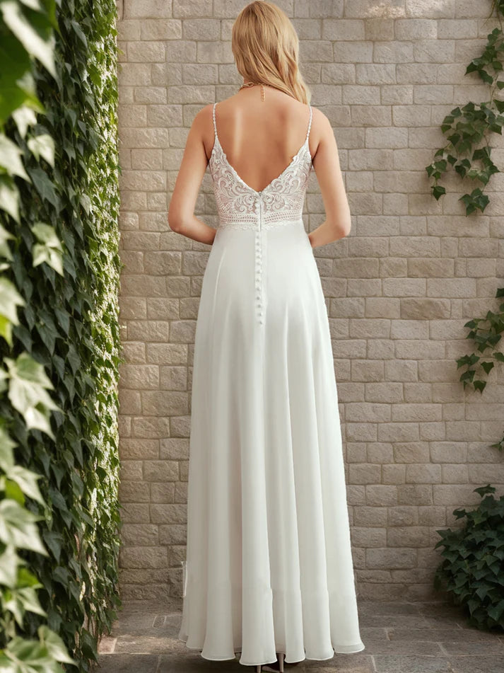 A-Line/Princess V-Neck Sleeveless Split Side Retract Your Waist Wedding Dresses